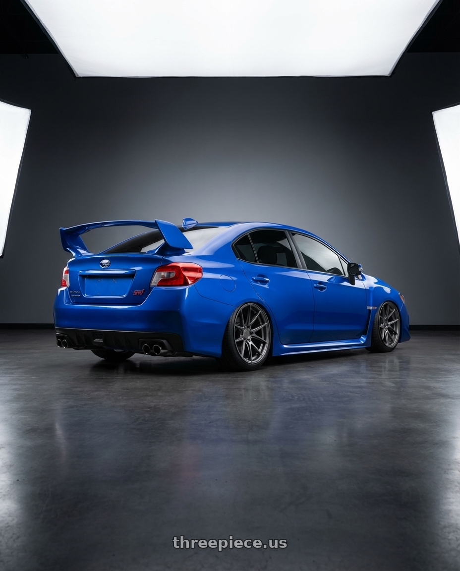 2018 Subaru WRX STI with Niche 1PC M116 MISANO 5X114.3 18X9.5 +40 MATTE GUN METAL wheels rear three quarter view slight stretch tires