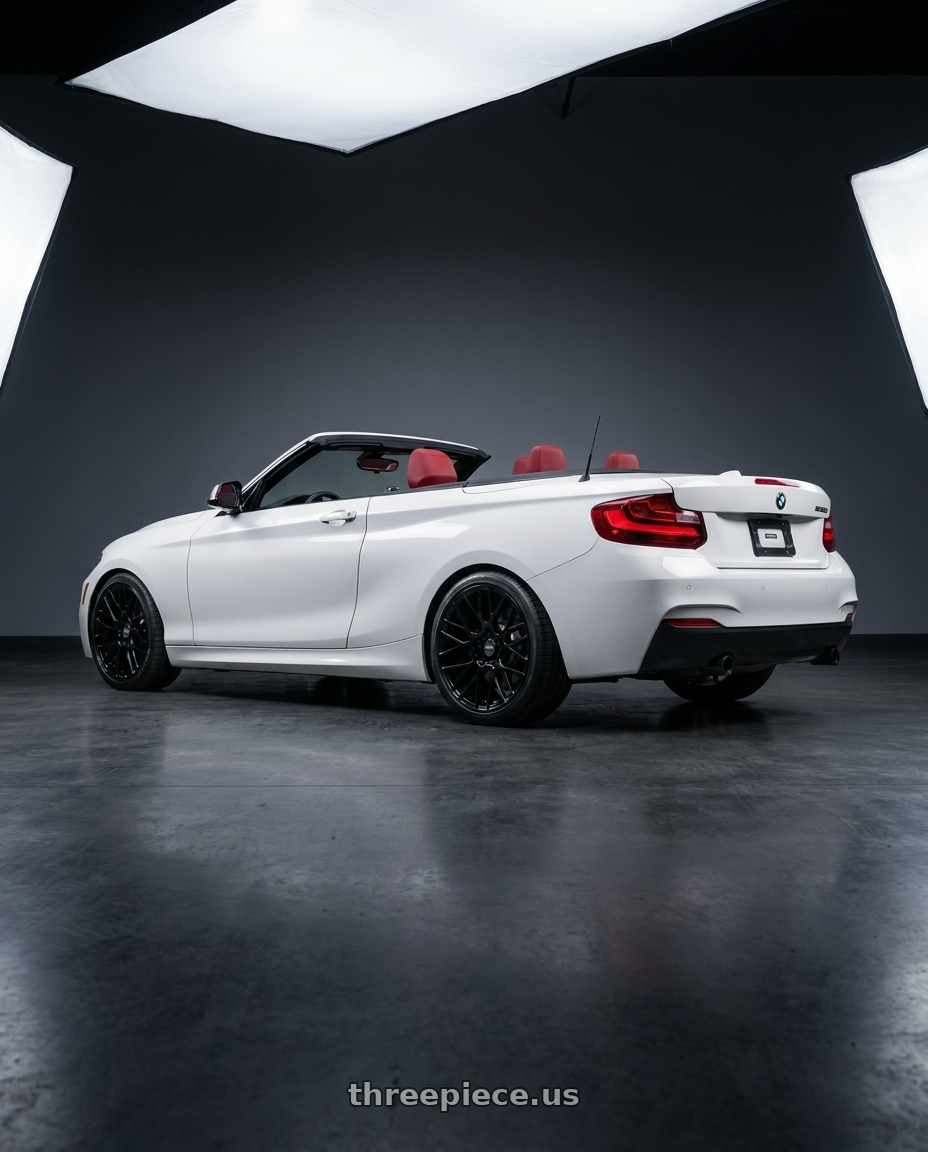 2016 bmw m235i convertible with ESR Wheels RF11 5x120 18x8.5 +30 Gloss Black wheels rear three quarter view square tires