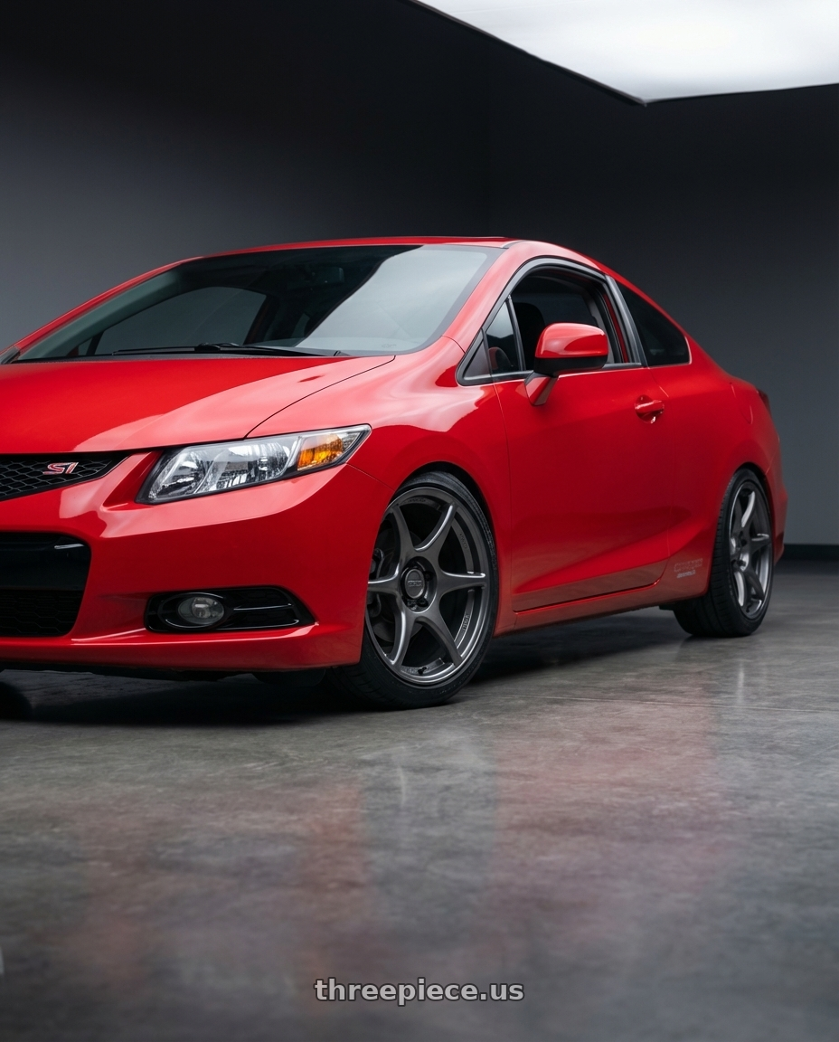 2011 Honda Civic Si with Kansei K11G Tandem 5x114.3 17x9 35 Gunmetal wheels front three quarter view lowered stance