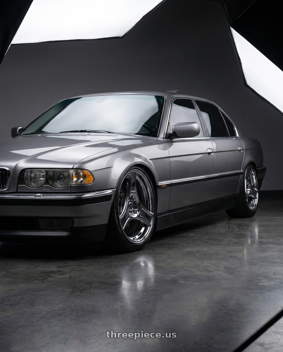 1997 bmw 740il with HERITAGE WHEEL BUSHIDO MONOC 5x120 18x9.5 +12 CHROME wheels