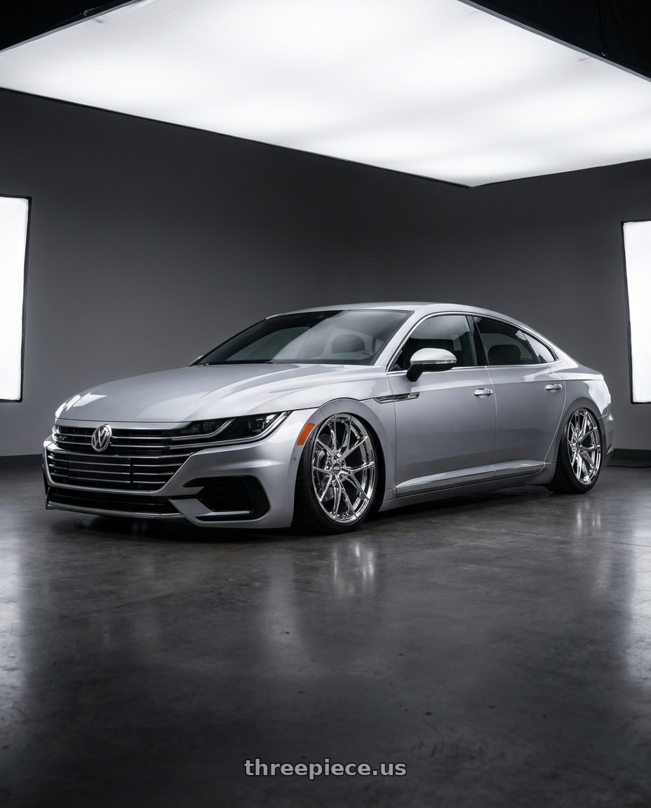 2020 Volkswagen Arteon with ESR Wheels RF2 5x112 19x9.5 +22 Chrome wheels front three quarter view stanced stance