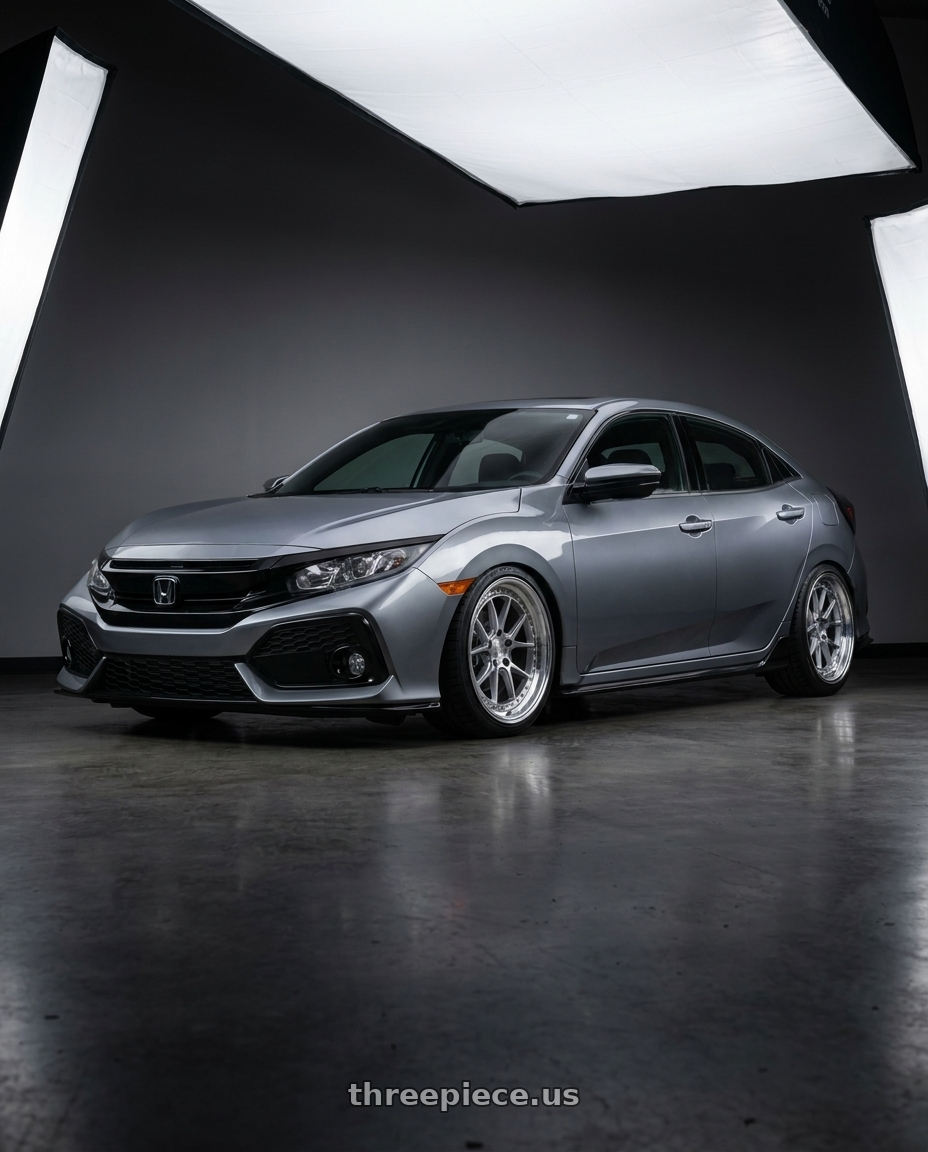 2017 Honda civic with Aodhan DS08 5x120 18x9.5+35 Silver w/Machined Face wheels