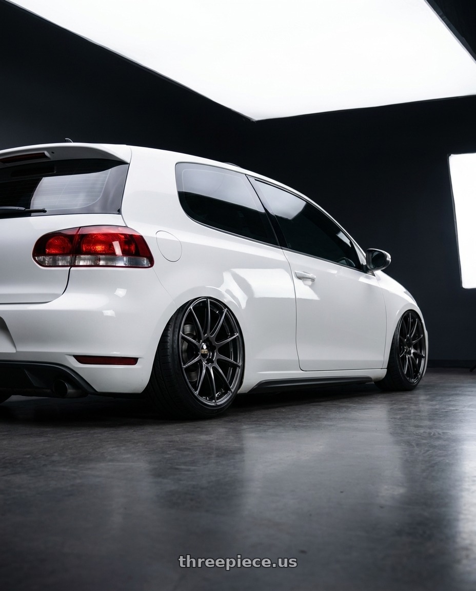 2012 VW GTI with BBS FS 5x112 19x9.5+45 Diamond Black wheels rear three quarter view extreme stretch tires