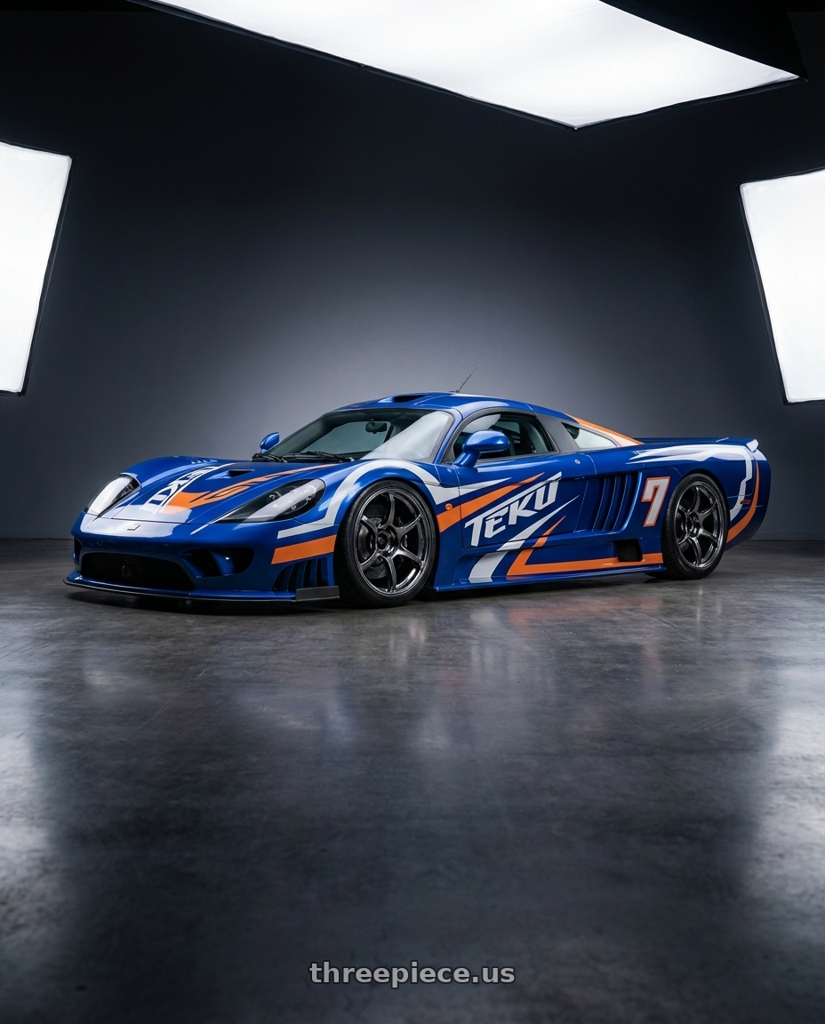 2000 saleen s7 with Advan RGIII 5x114.3 18x9.0+35 Hyper Black wheels front three quarter view slammed stance