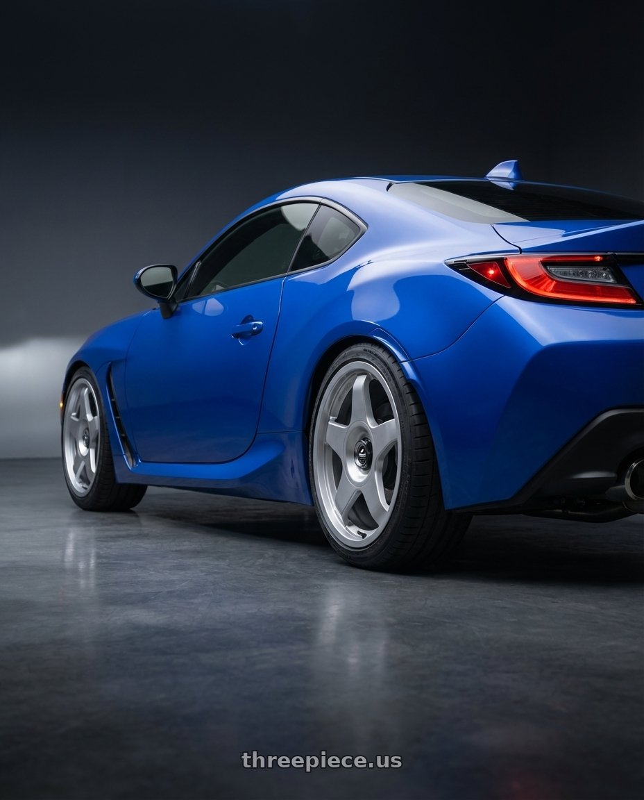 2024 Subaru BRZ with fifteen52 CHICANE 5x114.3 / 5x100 18x8.5 +35 SPEED SILVER (GLOSS SILVER) wheels rear three quarter view square tires