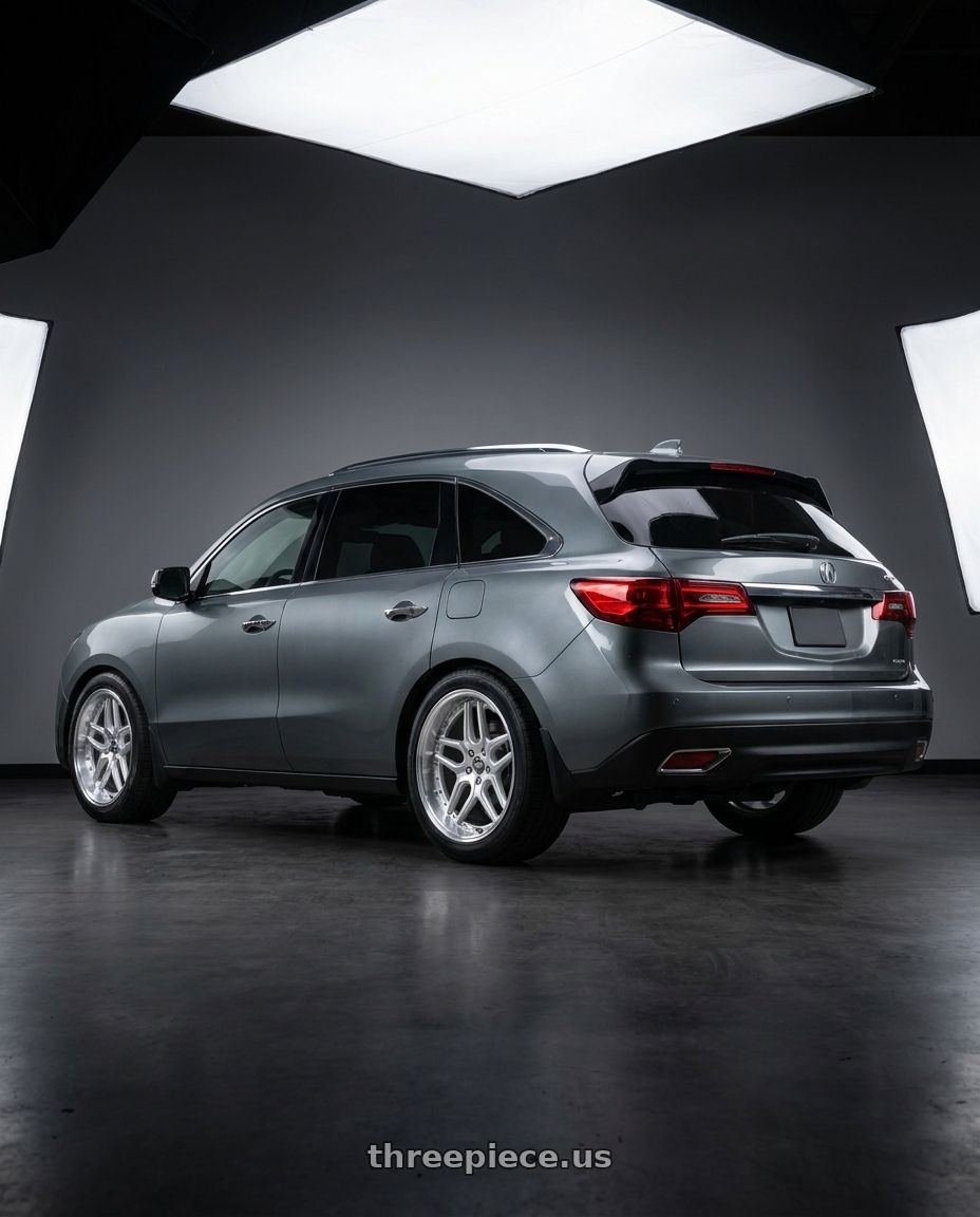 2014 Acura Mdx with ESR Wheels CS15.2 5x114.3 19x8.5 +35 Diamond Silver wheels rear three quarter view square tires
