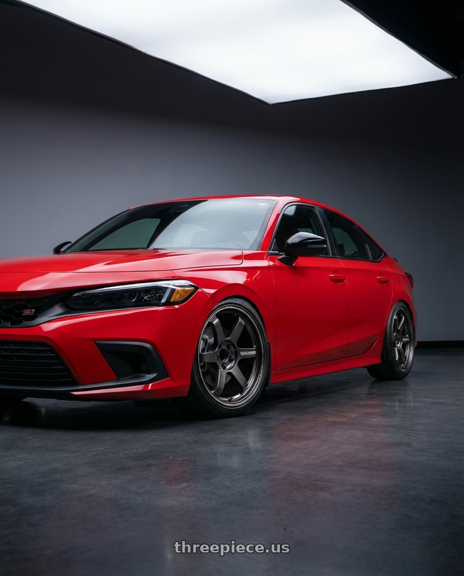 2026 Honda civic si red with Volk Racing TE37 Ultra 5x114.3 19x8.5+35 wheels front three quarter view lowered stance