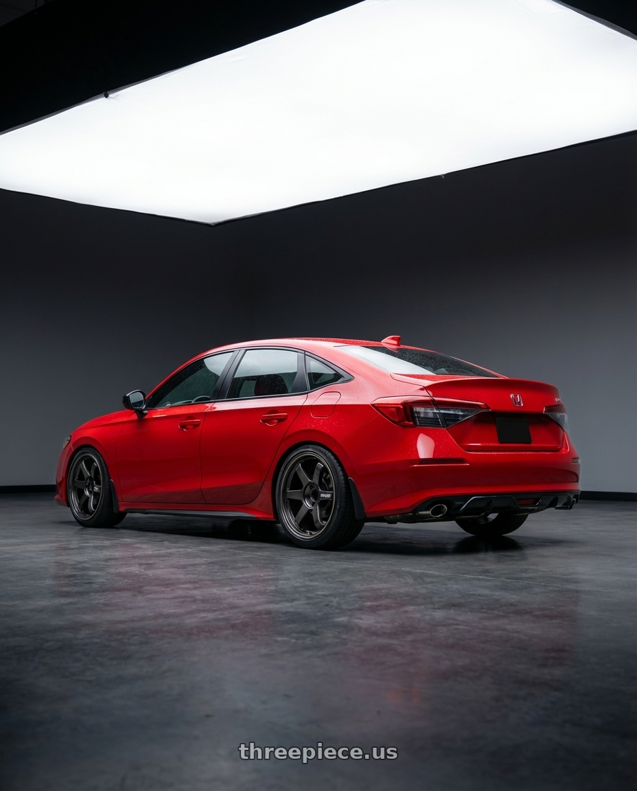 2026 Honda civic si red with Volk Racing TE37 Ultra 5x114.3 19x8.5+35 wheels rear three quarter view slight stretch tires