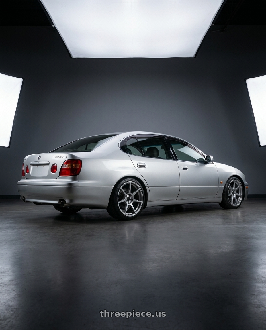 2001 Lexus gs300 with Enkei TFR 5x114.3 19x9.5+35 Storm Gray wheels rear three quarter view square tires