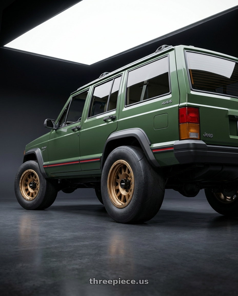1996 JEEP CHEROKEE with Method MR304 Double Standard 17x8.5 0mm Offset 6x5.5 108mm CB Method Bronze Wheel - MR30478560900 wheels rear three quarter view excessive tires