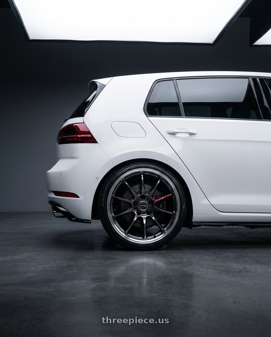 mk7.5 golf r 2018 with Work Emotion Zr10 5x112 18x8.5 +38 Glim Black Diamond Rim cut wheels rear three quarter view slight stretch tires