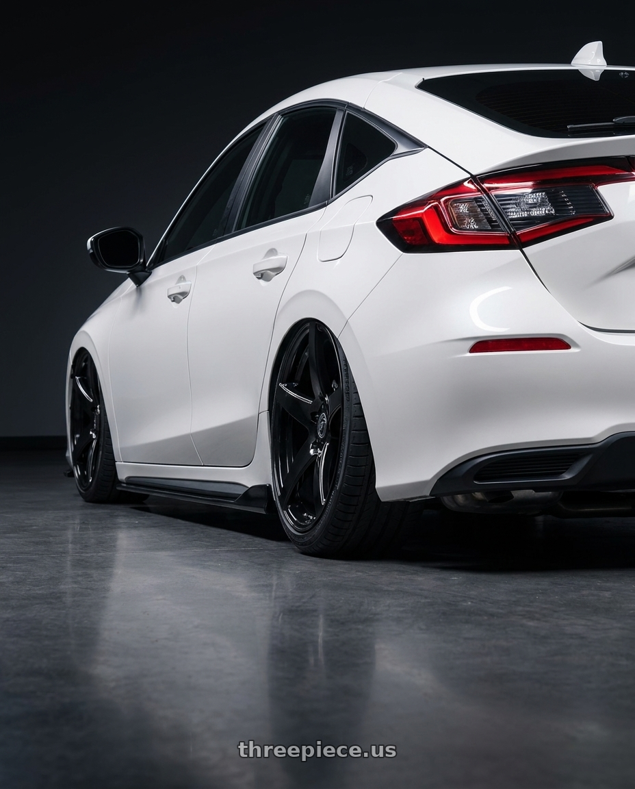 2024 Honda Civic with Forgestar CF5 5x114.3 19x10 +42 Gloss Black wheels rear three quarter view slight stretch tires