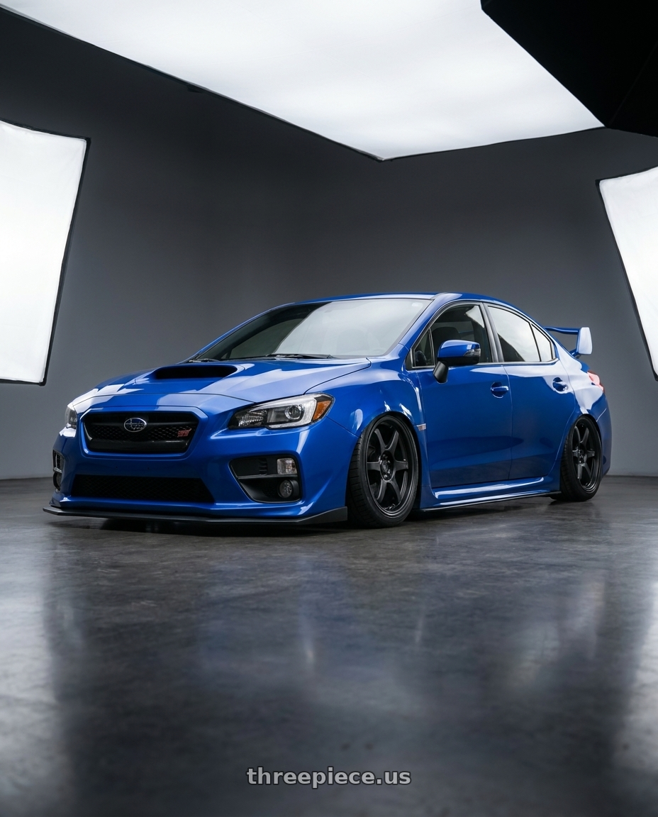 2018 Subaru WRX STI with Konig Backbone 5x114.3 18x8+35 Matte Black Milling Logo on Spoke wheels