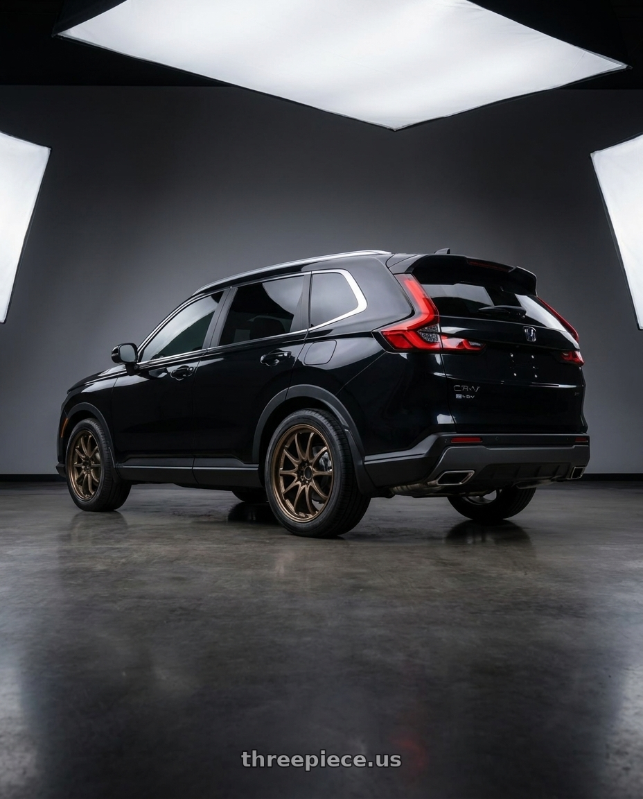 2025 crv6 ehev with Volk Racing CE28N 5x114.3 18x8.5 +30 BRONZE wheels rear three quarter view square tires