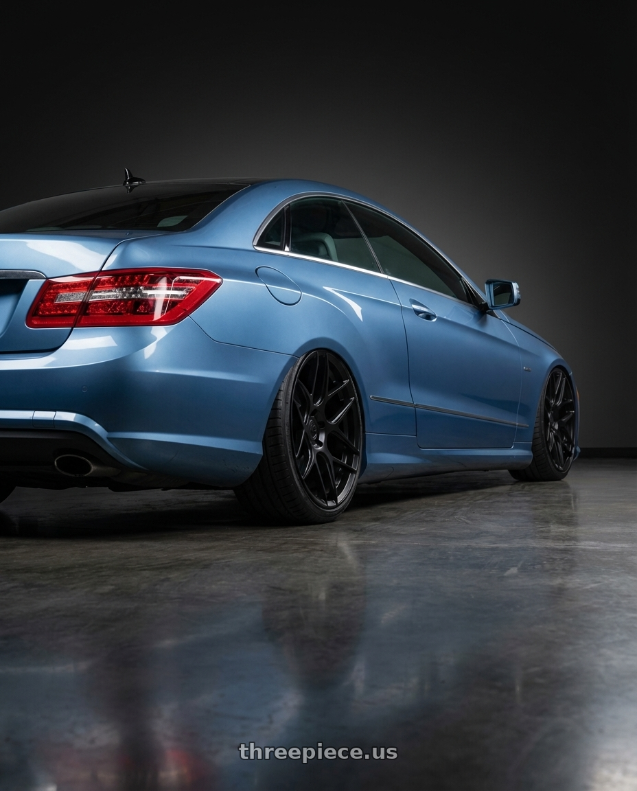 2014 Mercedes-Benz E-Class Coupe C207 with Aodhan AFF2 5x112 20x10.5+35 Matte Black wheels rear three quarter view slight stretch tires