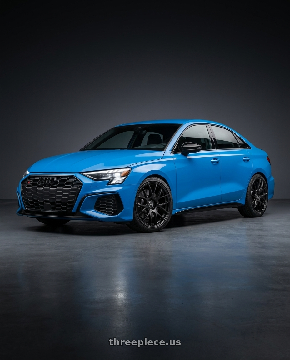 2023 Audi S3 with Work Emotion m8r 5x112 19x8.5 +45 Matte Black wheels