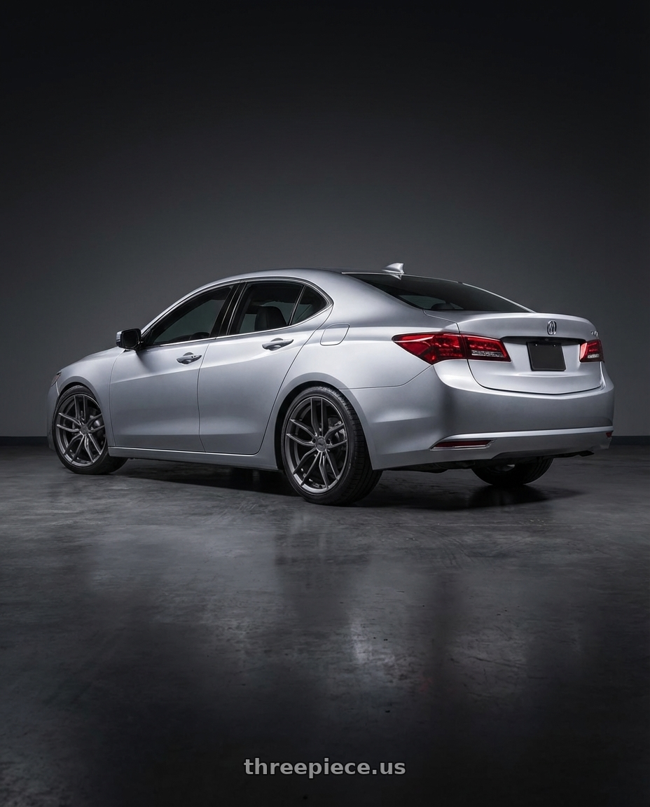 2019 Acura TLX with Niche 1PC M204 VOSSO 5X114.3 19X8.5 +35 MATTE ANTHRACITE wheels rear three quarter view square tires