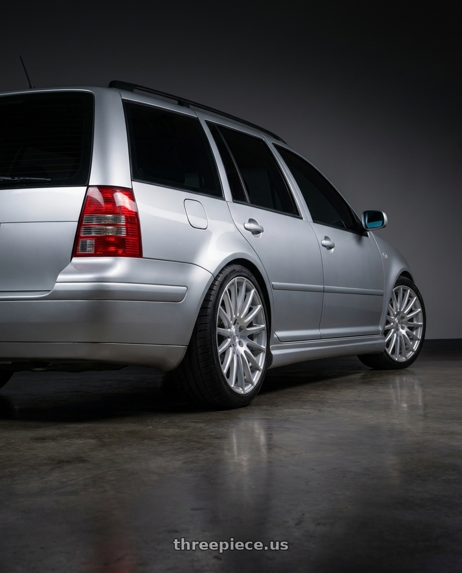2001 VW Jetta Wagon with Avant Garde Wheels M540 5X100 18x8 +30 Silver Machined wheels rear three quarter view square tires