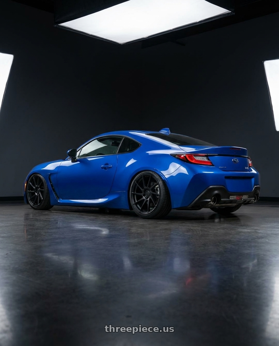 2024 Subaru BRZ with Aodhan AH09 5x114.3 18x8.5 +35 Matte Black wheels rear three quarter view slight stretch tires