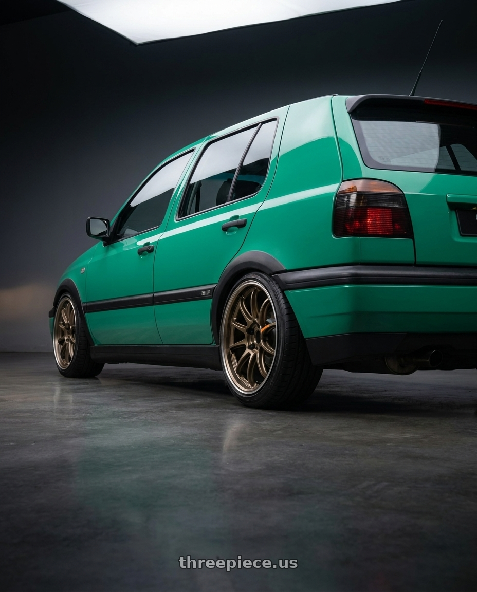 vw golf 1993 with Work Emotion Zr10 5x100 17x8 +35 Titanium Diamond Lip Cut wheels rear three quarter view slight stretch tires