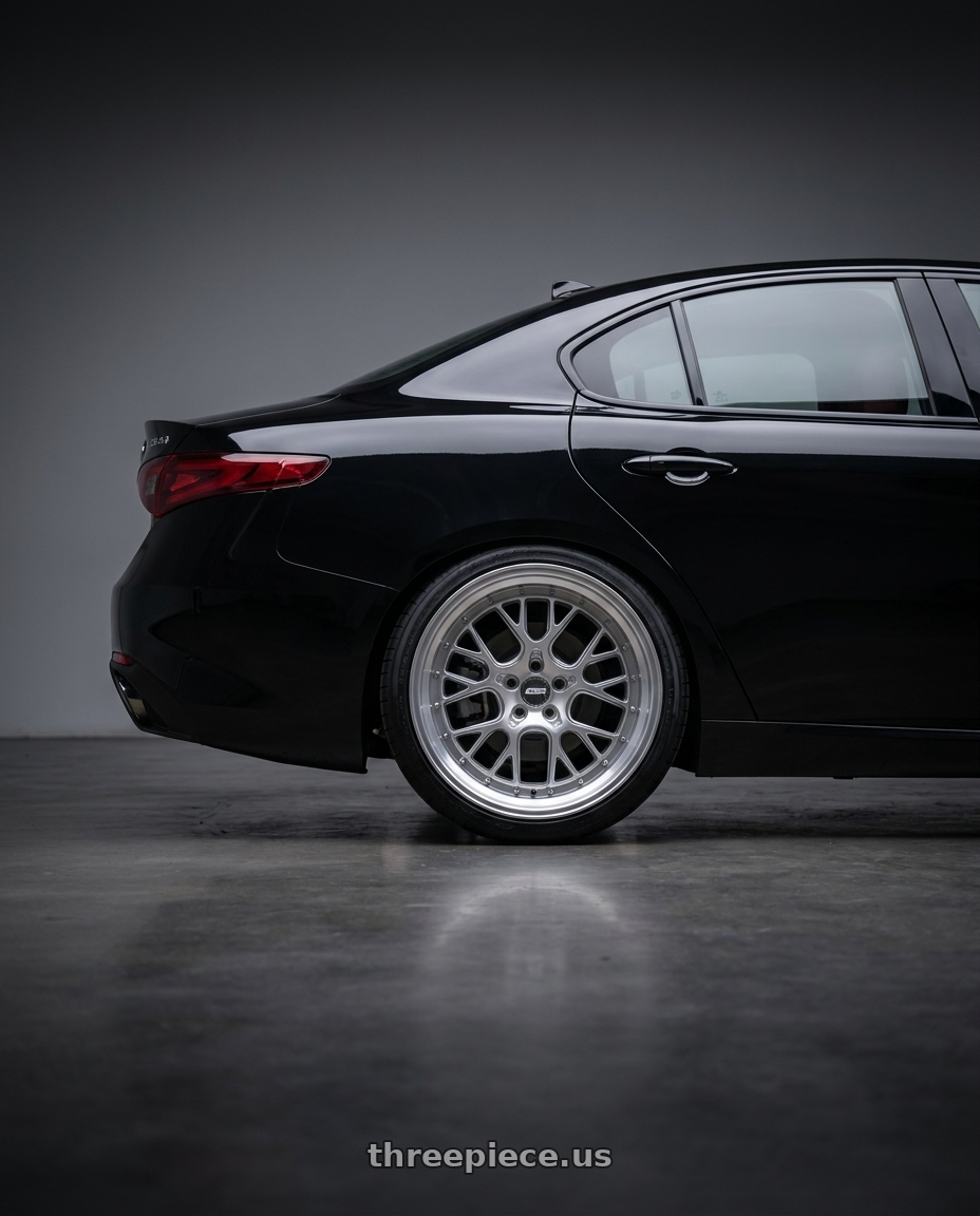2023 Alfa Romeo Guilia with ESR Wheels CS SERIES CS11 5x110 19x8.5 +30 Hyper Silver wheels rear three quarter view square tires