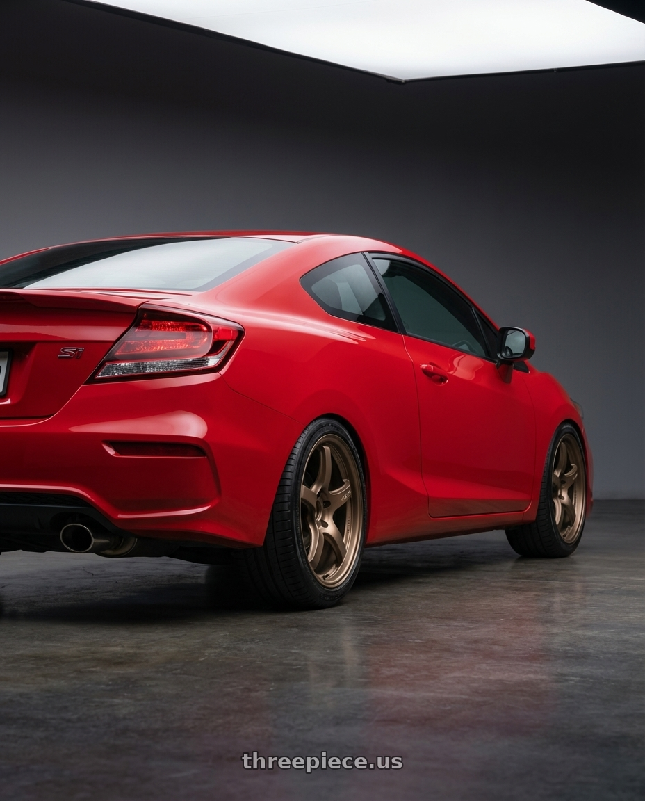 2011 Honda Civic Si with Gram Lights 57CR 5x114.3 17x9+38 Bronze II wheels rear three quarter view square tires