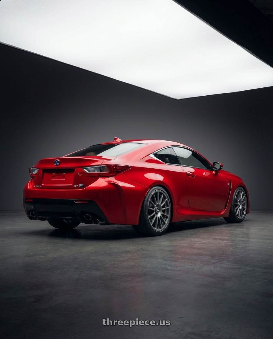 2018 Lexus RC F with fifteen52 PODIUM 5x114.3 / 5x120 19x8.5 +35 FROSTED GRAPHITE (SATIN GREY) wheels rear three quarter view square tires