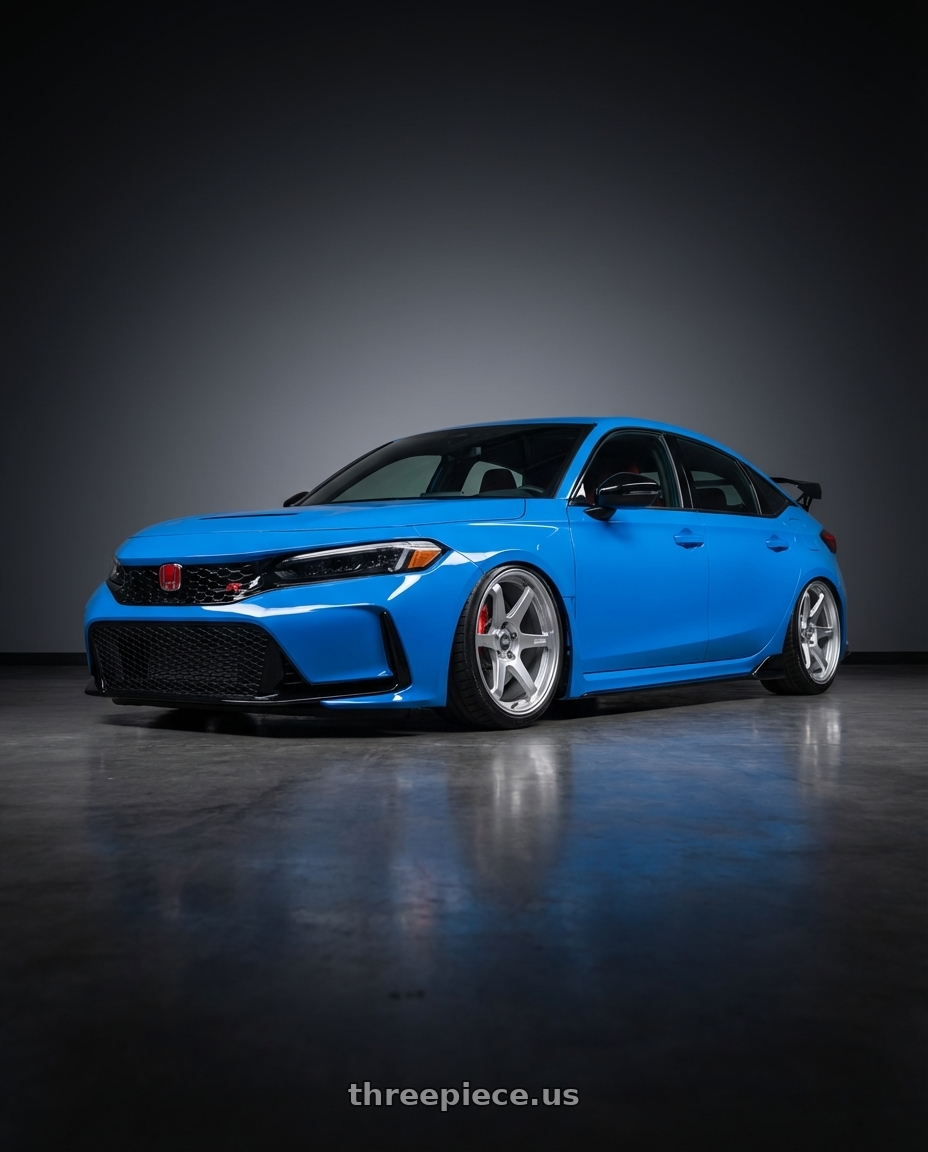 2020 Honda Civic Type R with ESR Wheels APEX SERIES AP6 5x120 19x9.5 +35 Hyper Silver wheels front three quarter view stanced stance