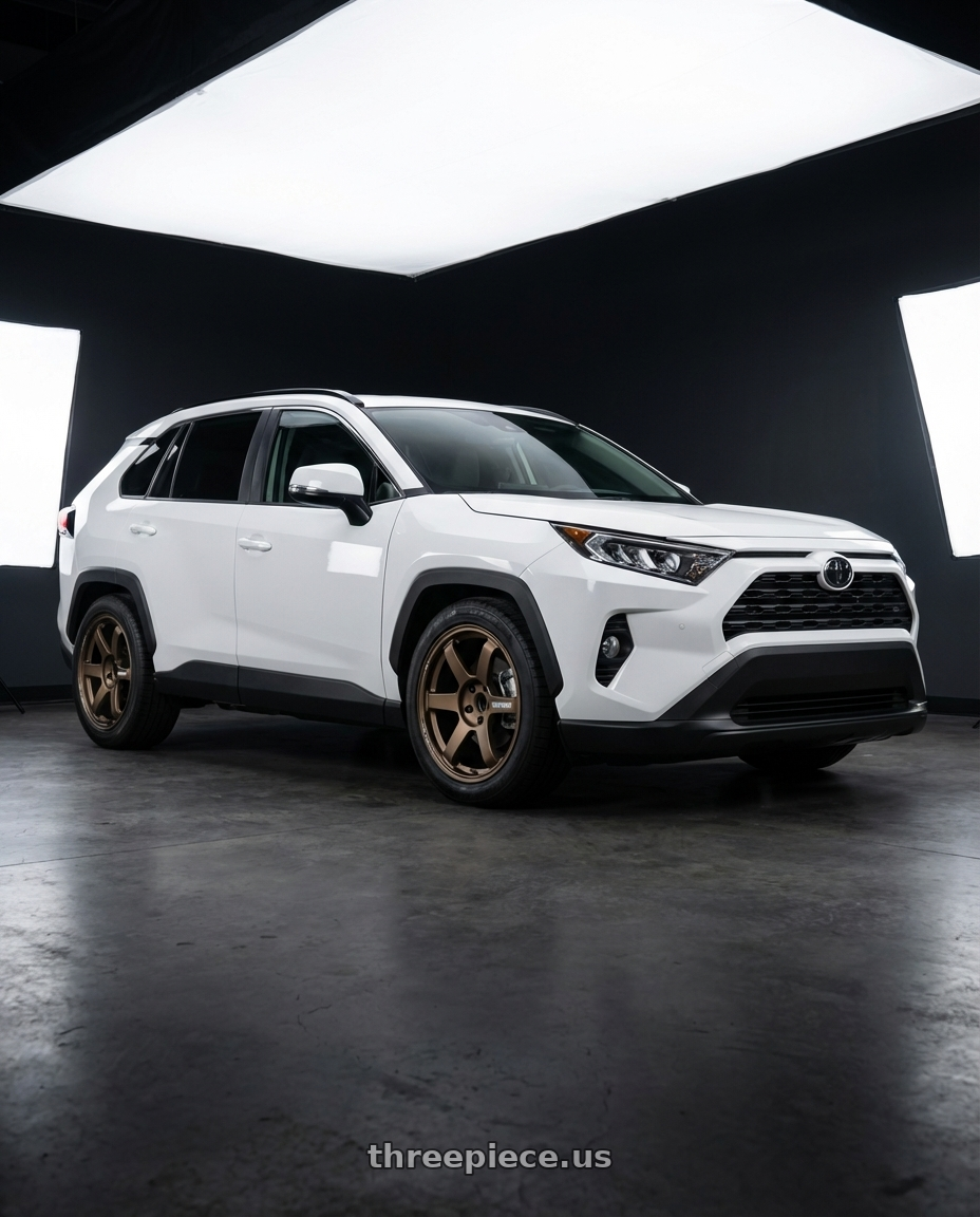 2023 Toyota rav4 xle white  with Volk Racing TE37 SAGA 5x110 17x8 +26 BRONZE wheels