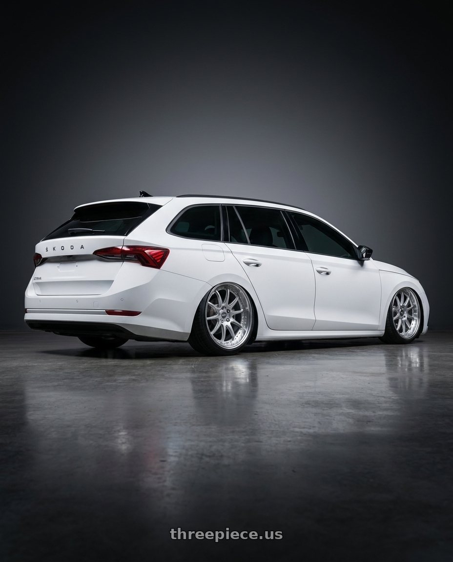 2025 SKODA OCTAVIA with ESR Wheels CS SERIES CS12 5x112 18x8.5 +30 Hyper Silver wheels rear three quarter view slight stretch tires