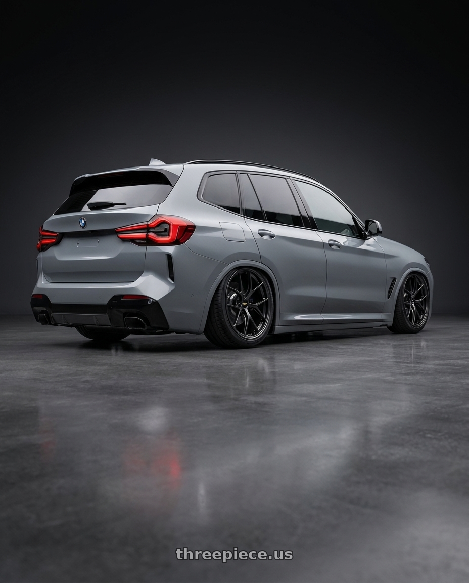 2025 G45 X3 with BBS RI-D 5x120 20x10 +34 Diamond Black wheels rear three quarter view slight stretch tires