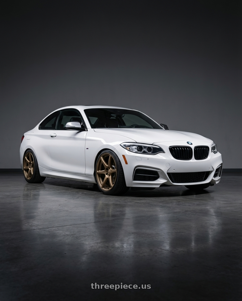 2018 BMW 2 Series F22 with Kansei K11B Tandem 5X120 18x9.5 22 Bronze wheels front three quarter view lowered stance