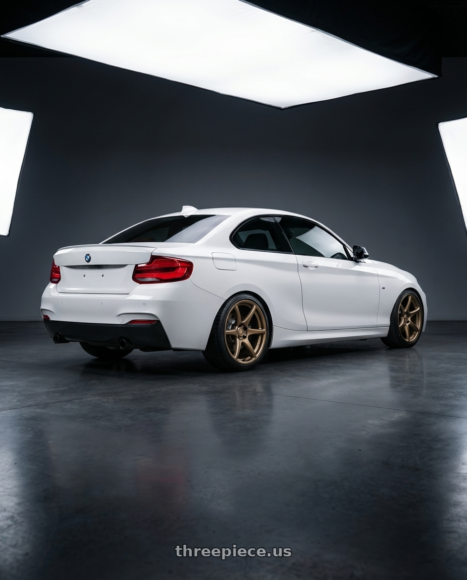 2018 BMW 2 Series F22 with Kansei K11B Tandem 5X120 18x9.5 22 Bronze wheels rear three quarter view square tires