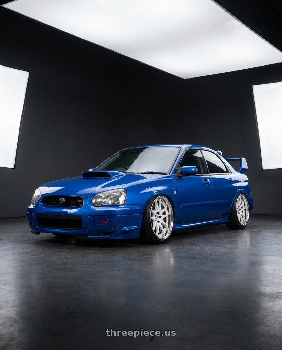 2004 Subaru impreza WRX STI with Work Cr 2P 5x100 18x8 +45 Gloss White wheels