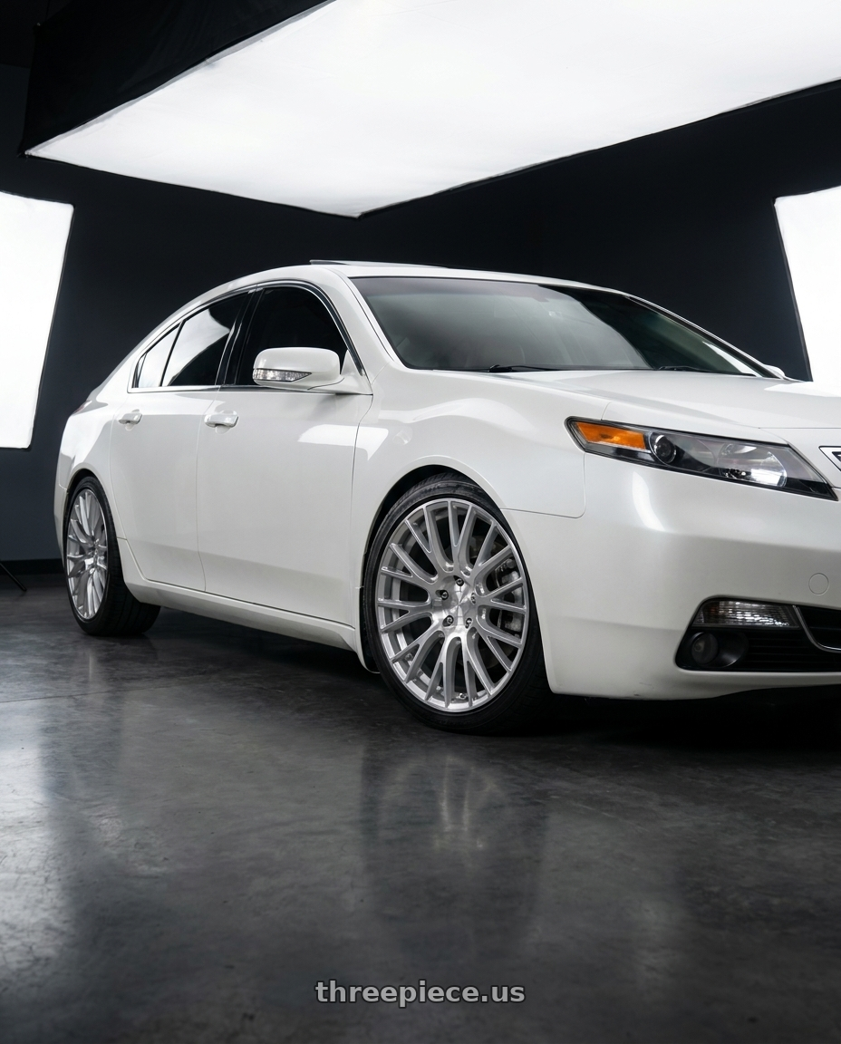 2013 Acura TL SH-AWD White with Rotiform RC201 LSE 5X120 19X8.5 +35 GLOSS SILVER W/ MACHINED FACE wheels