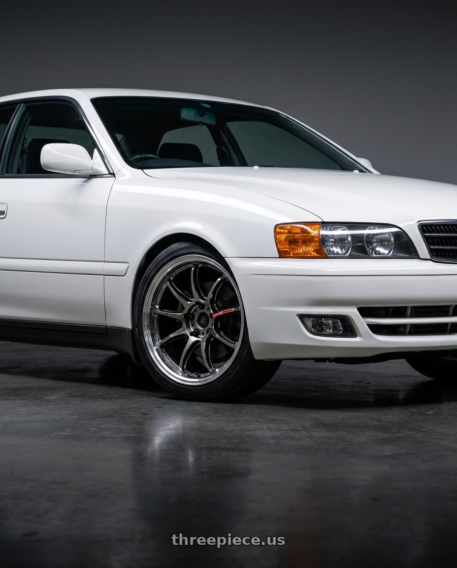 1998 Toyota Chaser with Work Emotion Zr10 5x114.3 18x9.5 +22 Glim Black Diamond Rim cut wheels