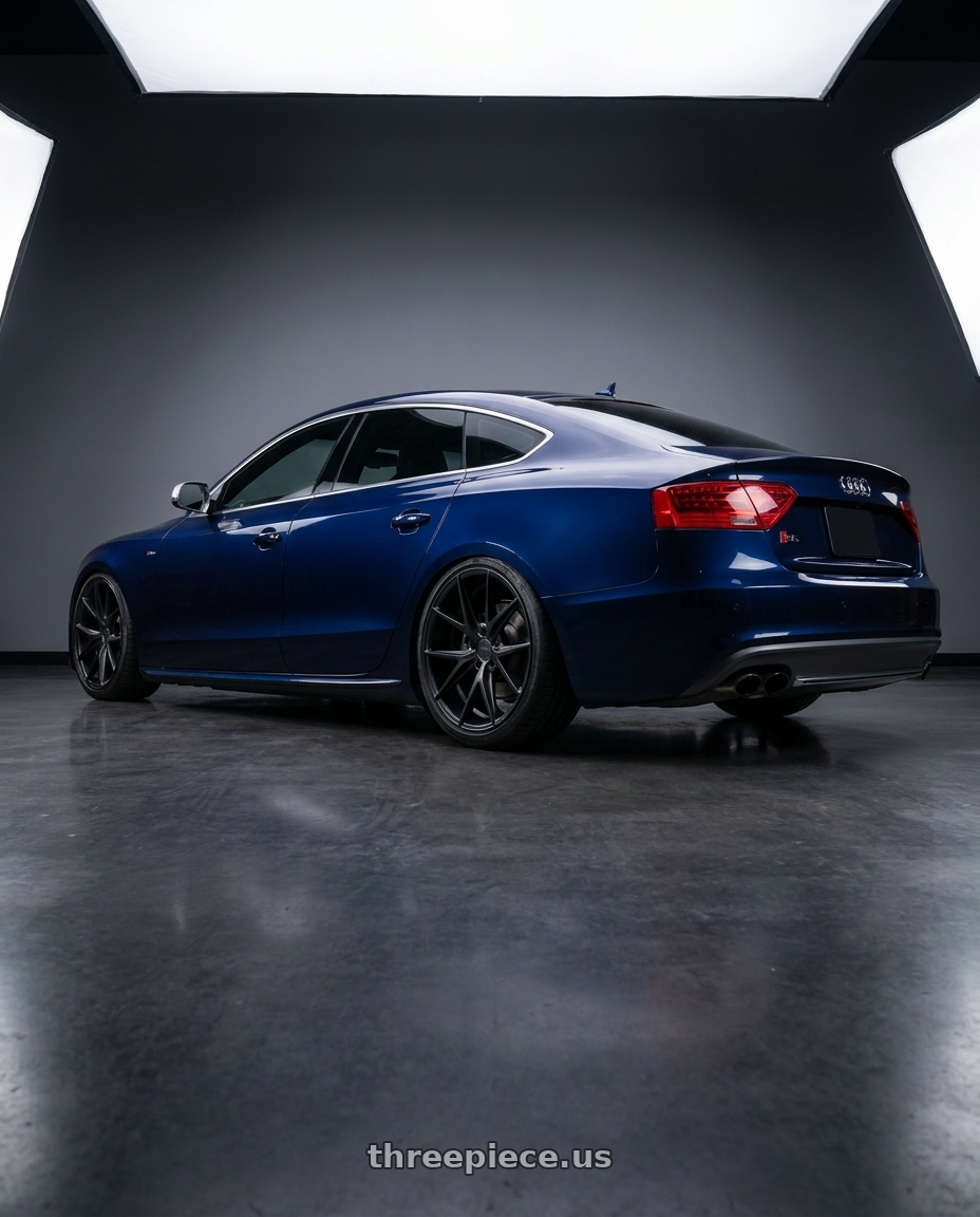 2014 Audi S5 B8 with Niche 1PC M117 MISANO 5X112 19X8.5 +34 MATTE BLACK wheels rear three quarter view slight stretch tires