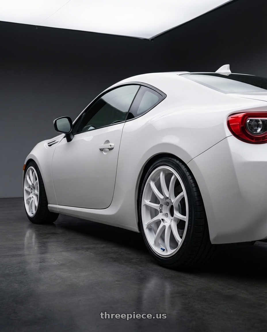 2016 Scion FR-S with Advan RCIII 5x100 17x7.5+48 White wheels rear three quarter view square tires