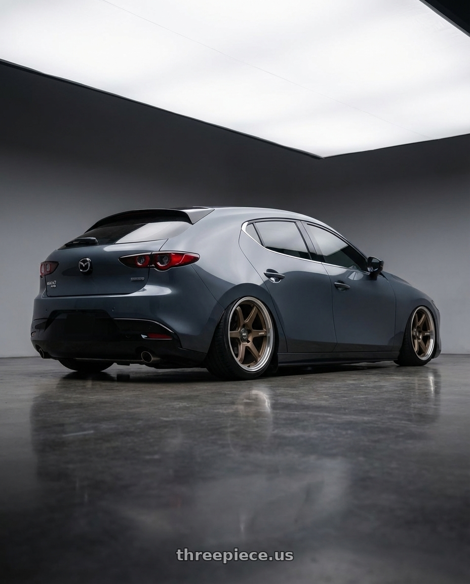 2023 Mazda Mazda3 Turbo with ESR Wheels APEX SERIES AP6 5x114.3 18x9.5 +22 Matte Bronze wheels rear three quarter view slight stretch tires