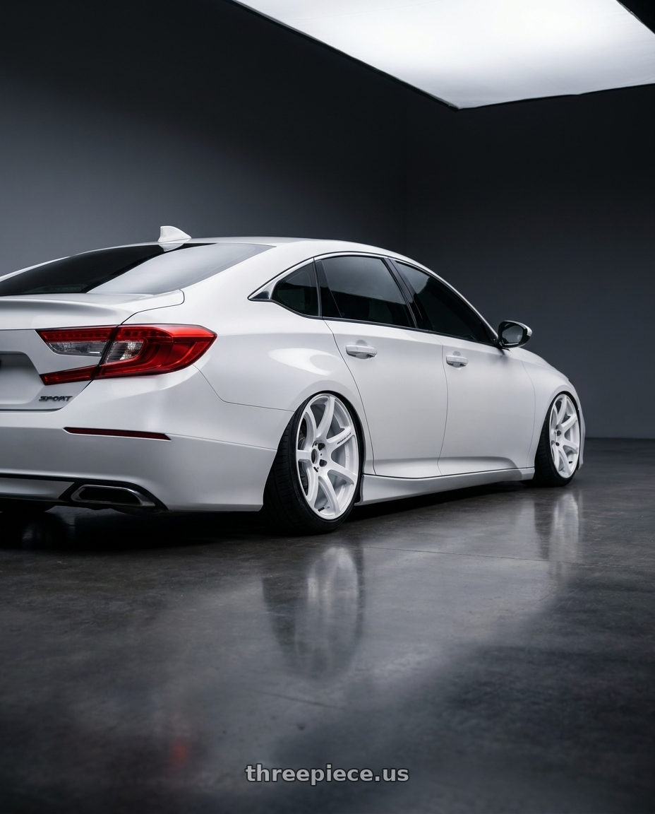2022 honda accord sport white with Work Emotion T7R wheels rear three quarter view square tires
