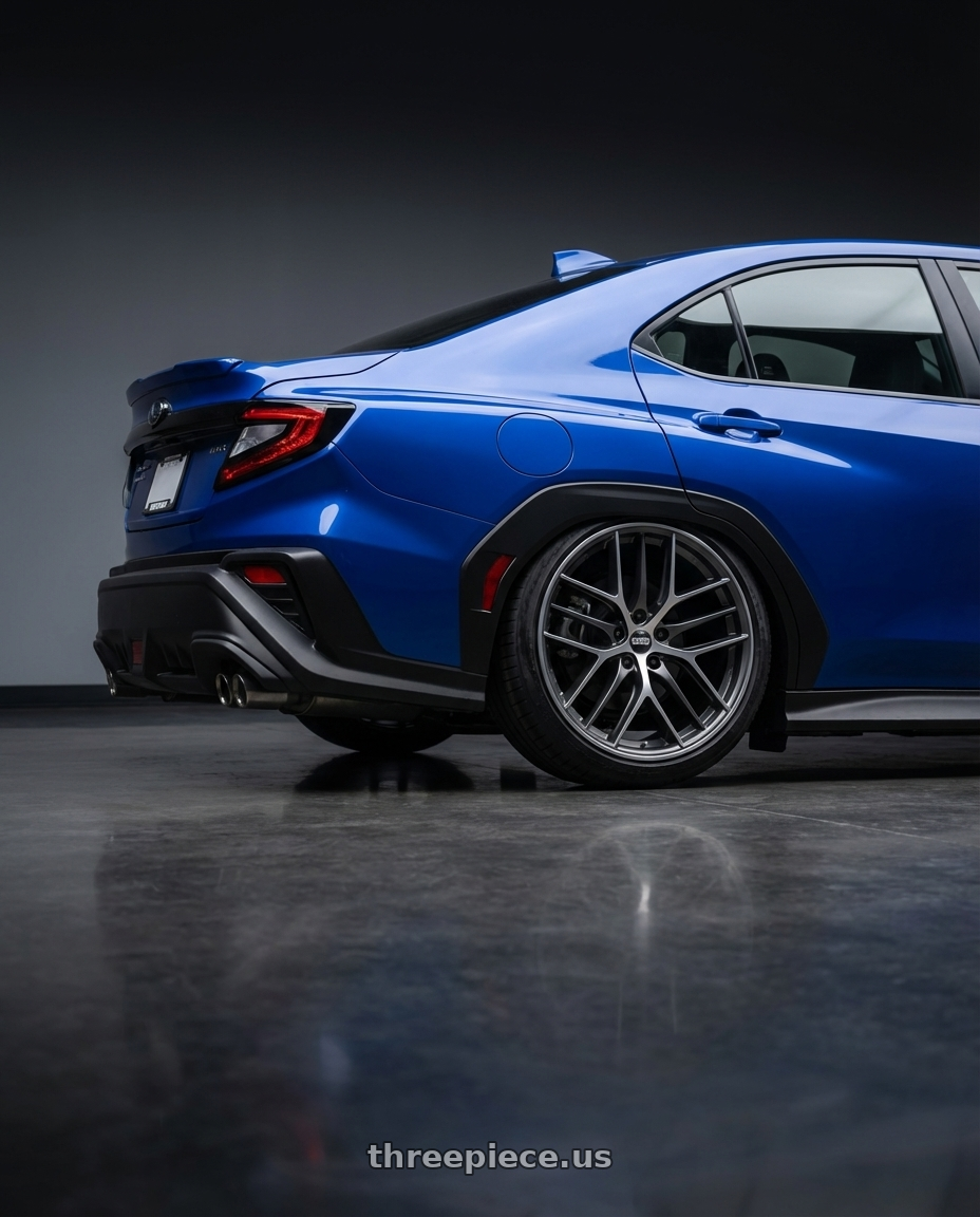 2024 Subaru WRX with BBS CC-R 5x114.3 19x8.5+30 Graphite w/ Diamond Cut Face wheels rear three quarter view slight stretch tires