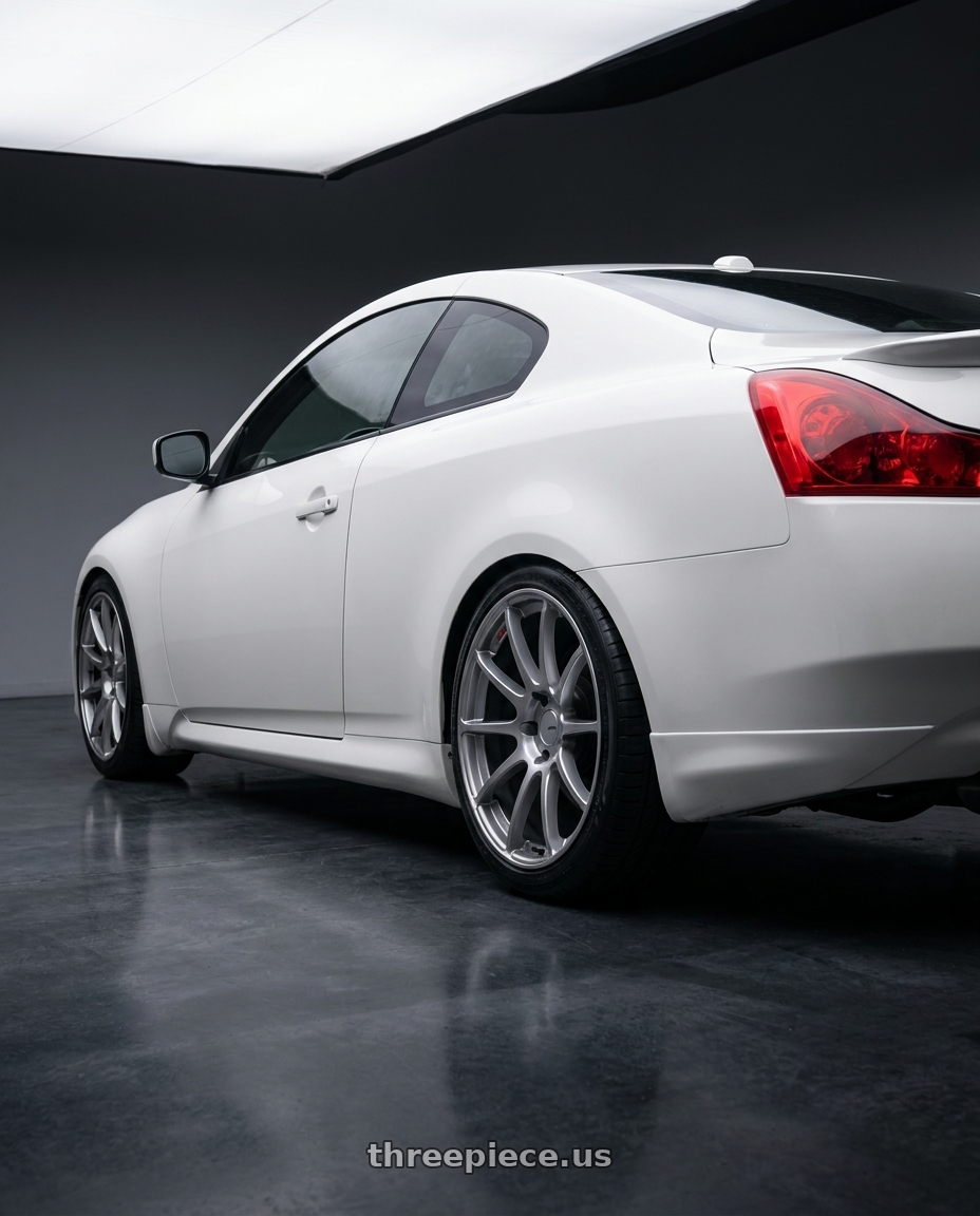 2014 Infiniti G37 Coupe with Ssr Gtv02 5x114.3 19x8.5+38  GLARE SILVER wheels rear three quarter view square tires