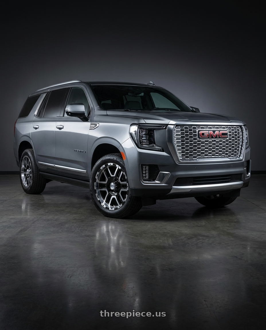 2021 GMC Yukon Denali with Ion Type 179 6x139.7 17x8+10 Black/Machined Face/Machined Lip wheels