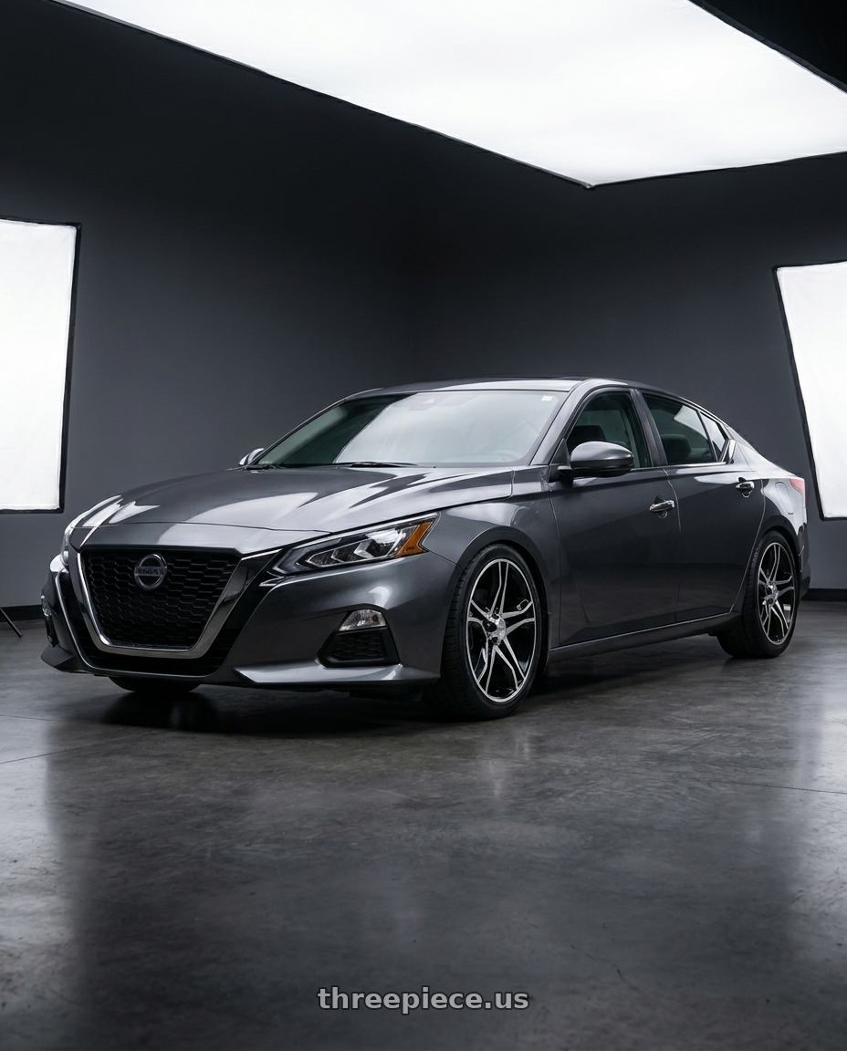 2021 Nissan Altima SV with American Racing AR893 MAINLINE 5x114.3 17x8 +25 GLOSS BLACK MACHINED wheels