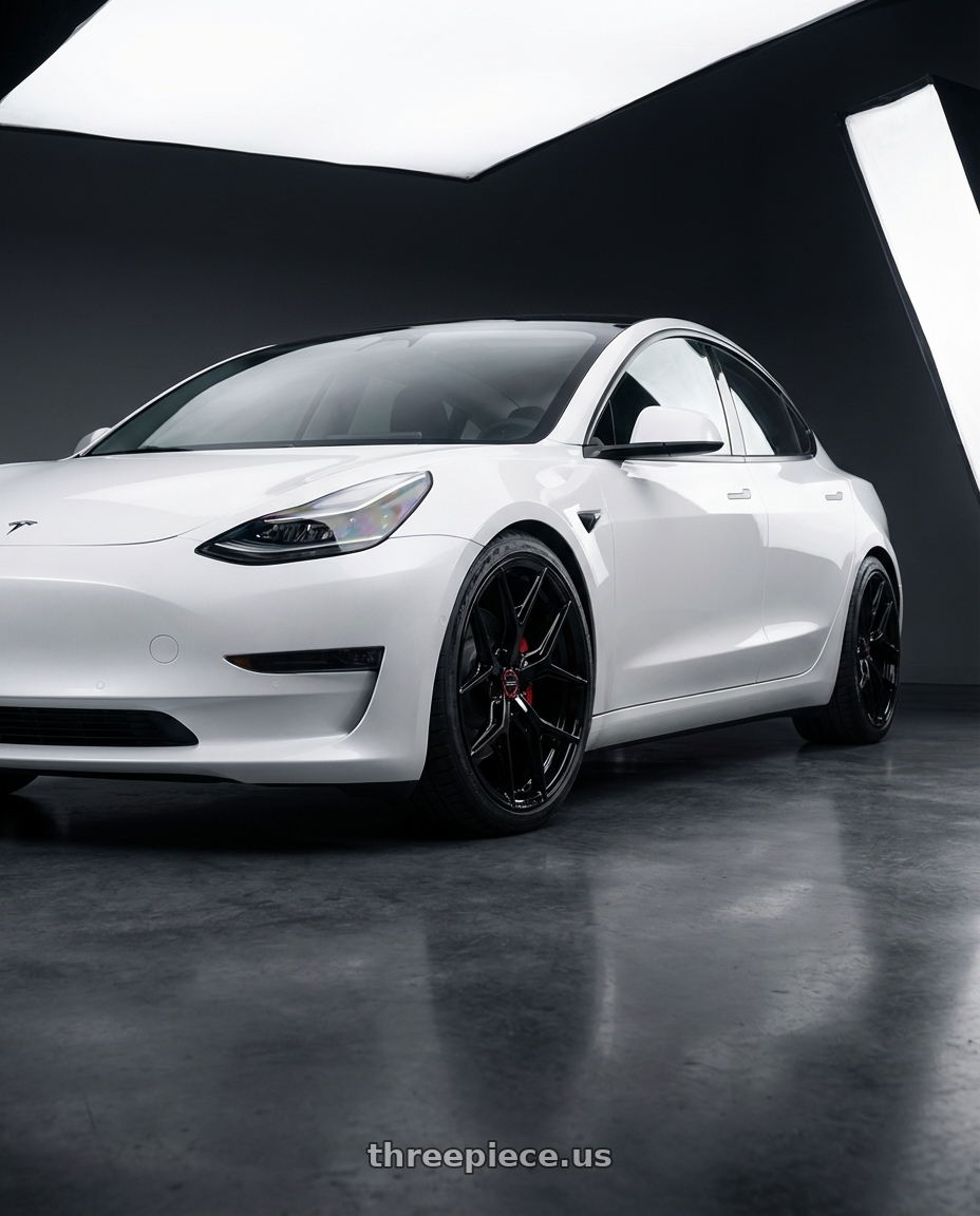 2023 Tesla Model 3 with Vossen HF-5 19x8.5 / 5x114.3 / ET32 / Flat Face / 73.1 - Gloss Black Wheel - HF5-9N60 wheels