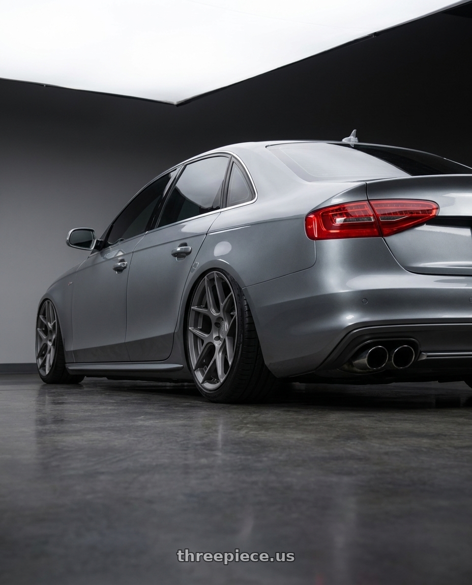 2015 Audi S4 B8.5 with Aodhan AFF2 5x112 19x9.5+35 Matte Gray wheels rear three quarter view slight stretch tires