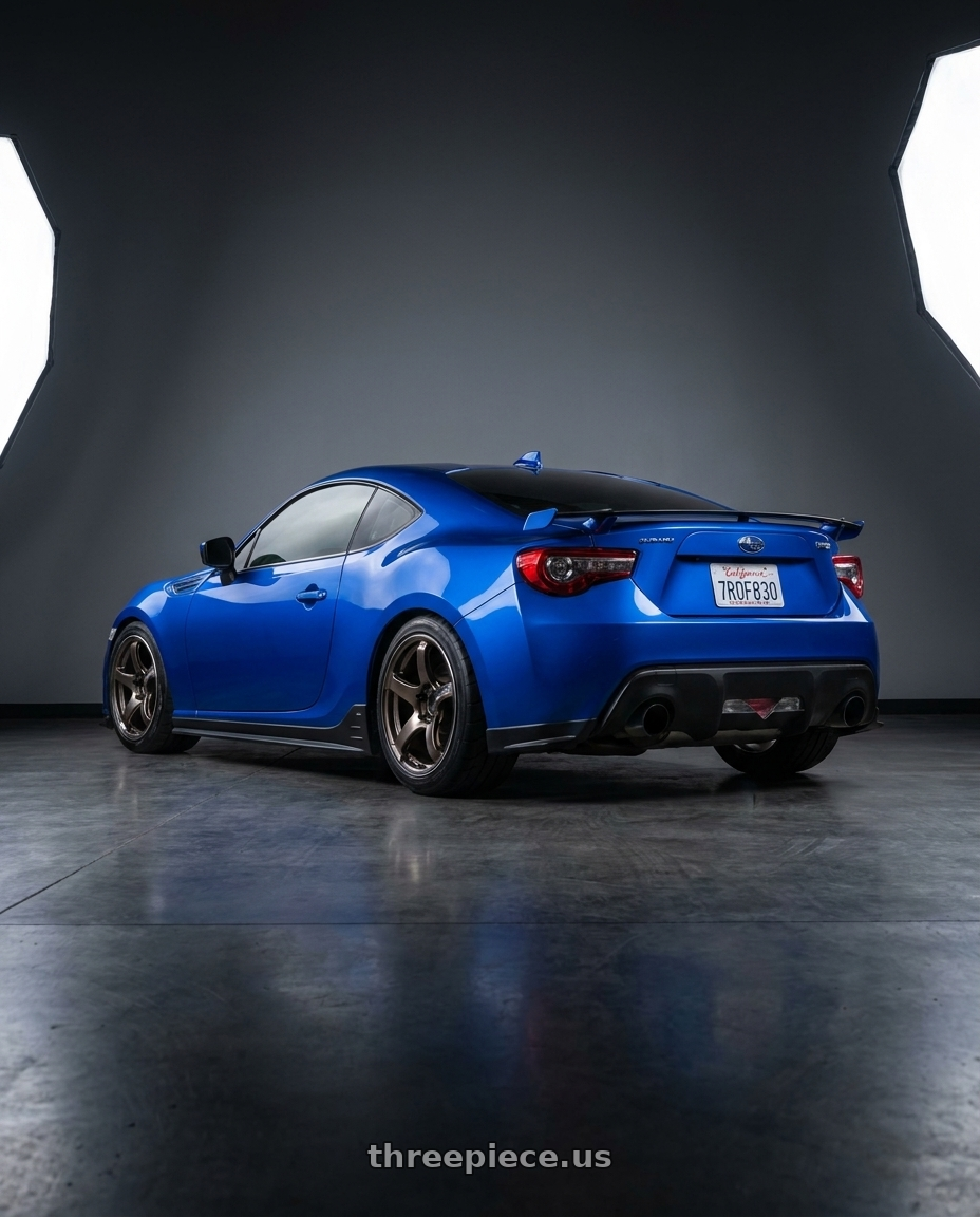 2016 Subaru brz  with Advan Racing TC4 4x100 15x5.0 +45 UMBER BRONZE METALLIC & RING wheels rear three quarter view square tires