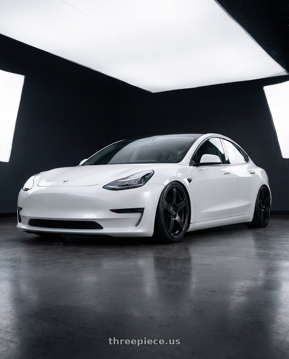 2023 Tesla Model 3 with Ssr Gtv01 5x114.3 19x8.5+38  FLAT BLACK wheels
