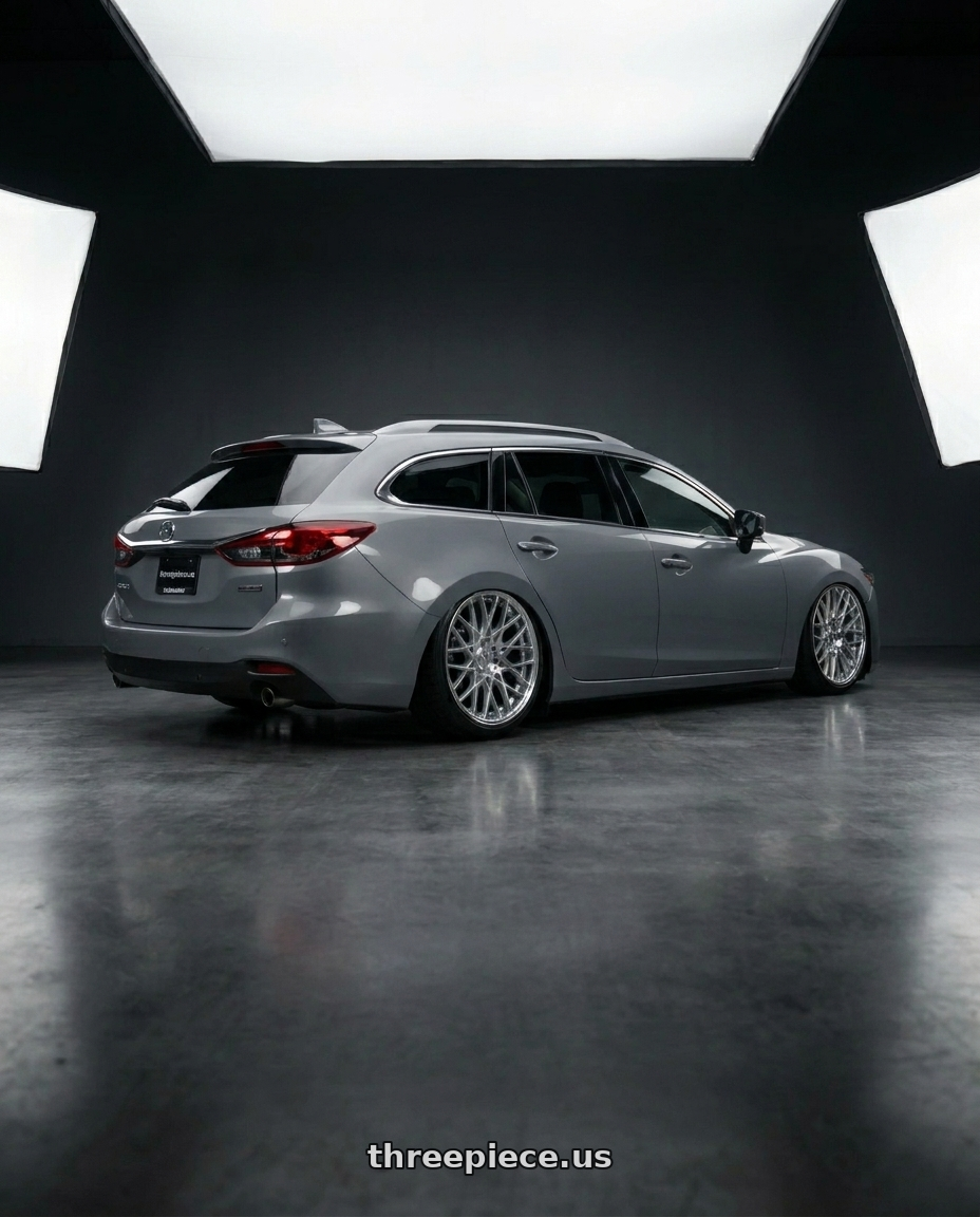 2019 Mazda 6 wagon 鐵灰色 with Work Emitz Black Polish 5x100 19x7.5 +45 wheels rear three quarter view extreme stretch tires