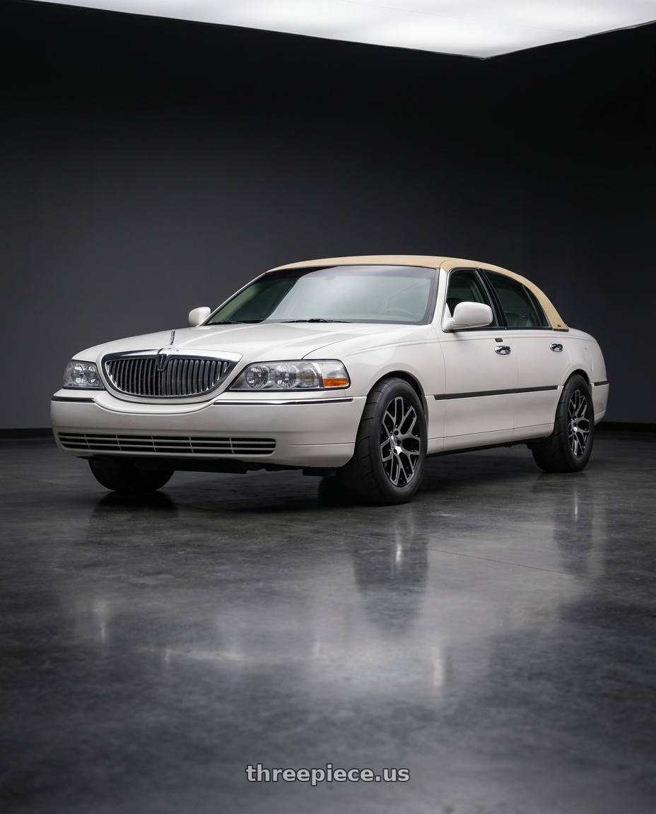 2000 Lincoln Town car with Coventry ASHFORD 5X108 18X8.5 +35 GLOSS BLACK W/ MIRROR CUT FACE wheels